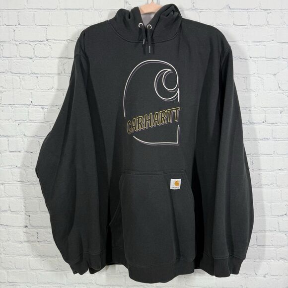 Carhartt Hoodie Black Sweatshirt Men 2XL Pullover Workwear Gorpcore Heavyweight - Picture 2 of 15